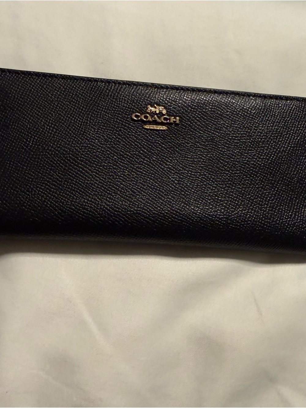 Coach Black Textured Leather Slim Wallet with Gold Hardware